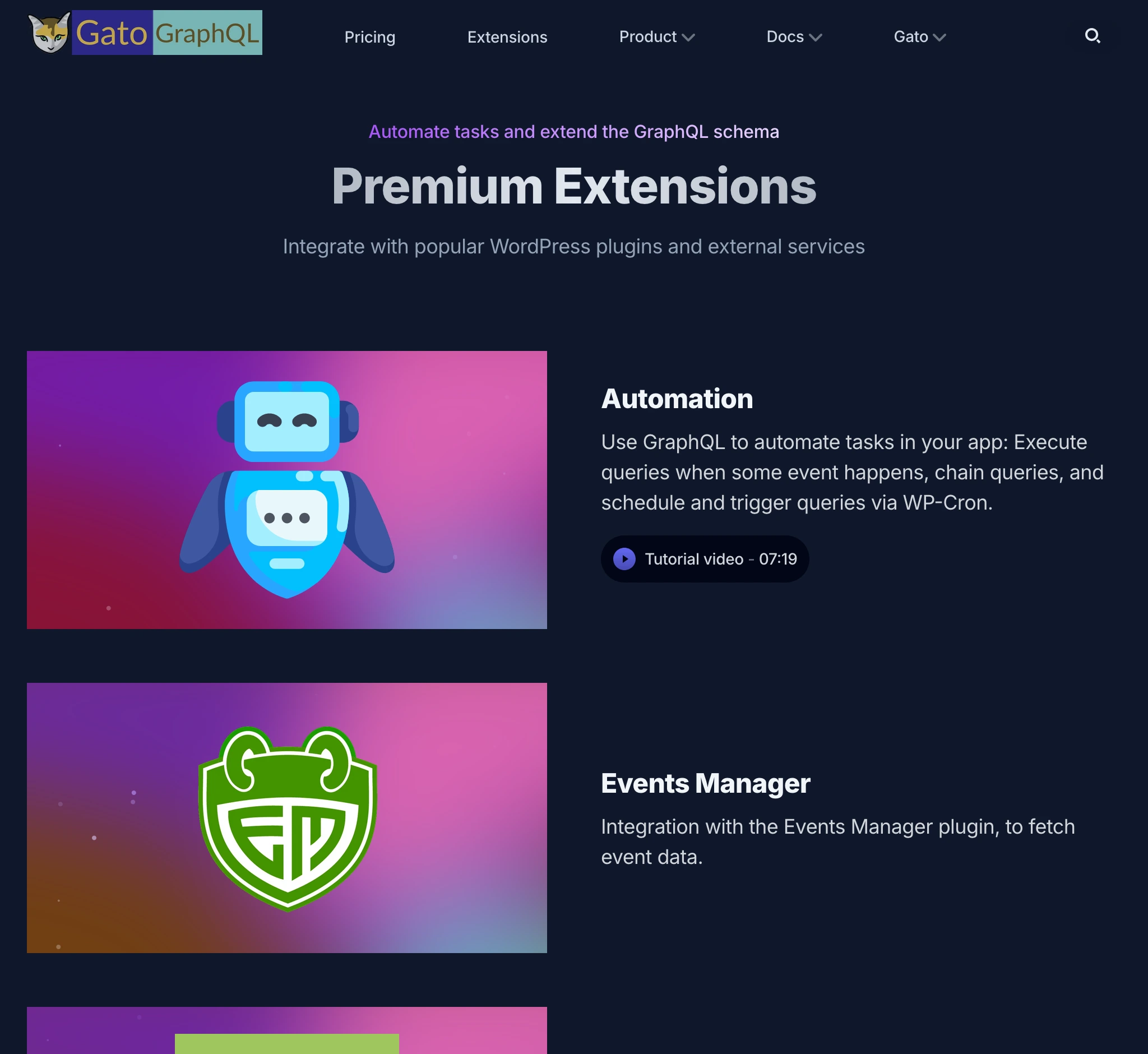 gatographql.com üzerindeki uzantılar bölümü